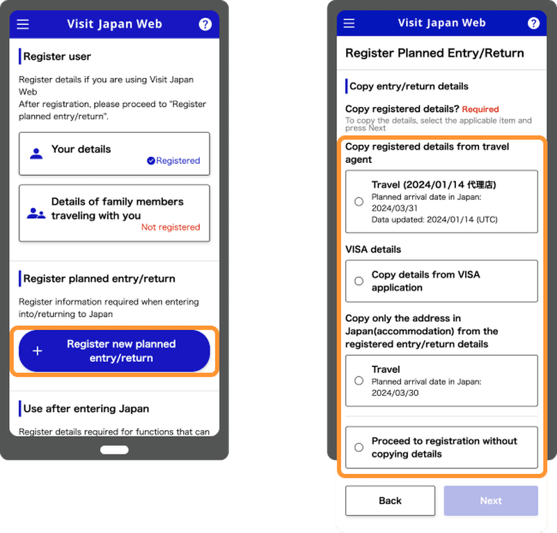 Visit Japan register entry
