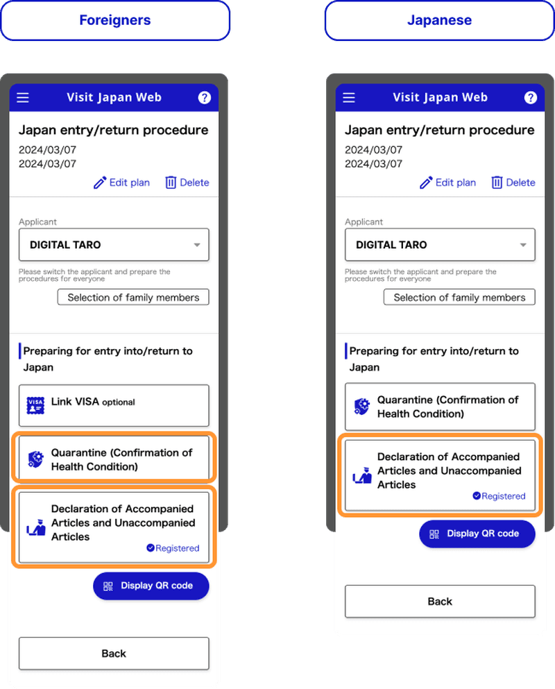 Visit Japan Entry and return